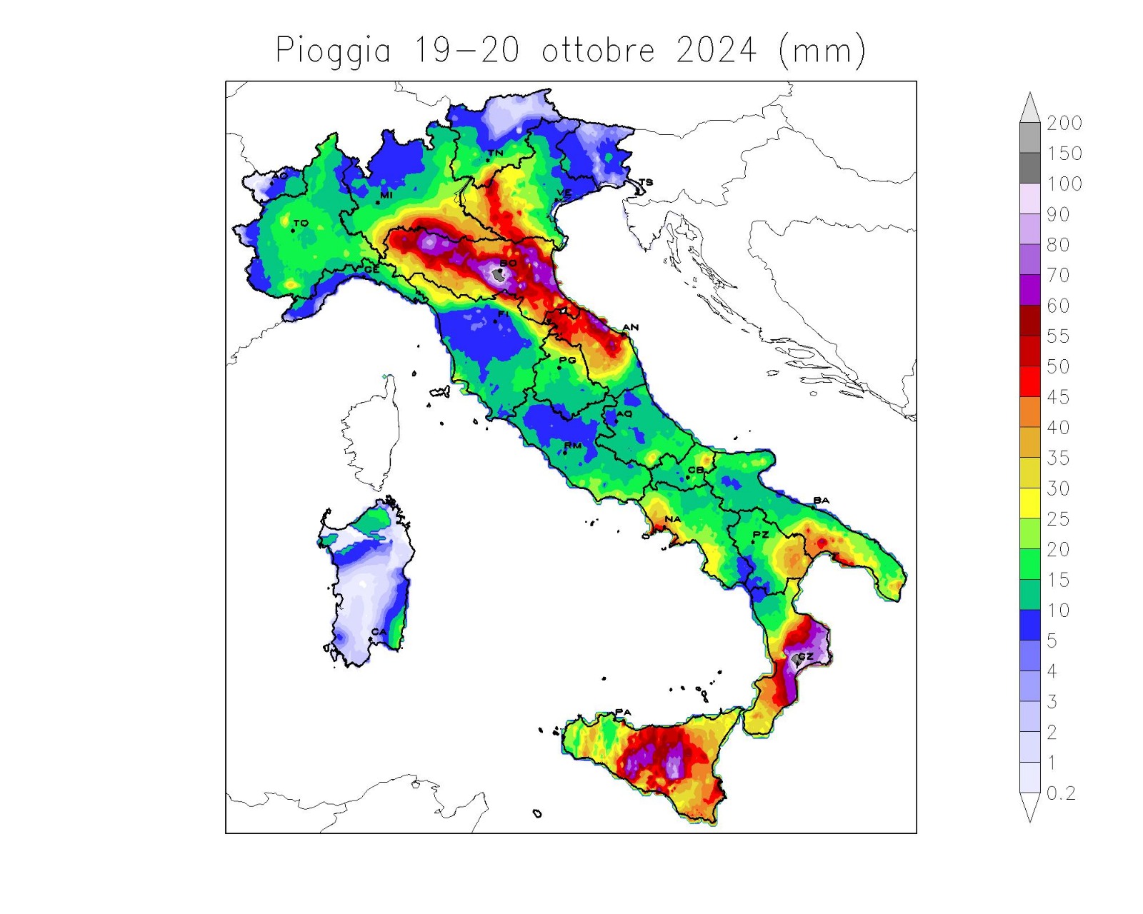 Accumuli pioggia 19-20 ottobre