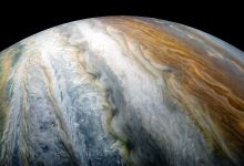 Giove: vortici colorati dominano l'emisfero meridionale di Giove in questa immagine catturata dalla navicella spaziale Juno della NASA